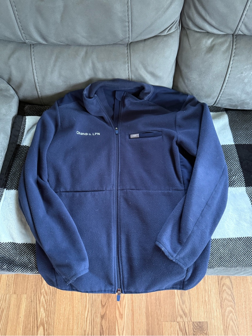 Figs Navy Full-Zip Fleece Jacket with Chest Pocket - Picture 1 of 2